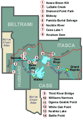Northern Headwaters Area Precontact Sites Map
